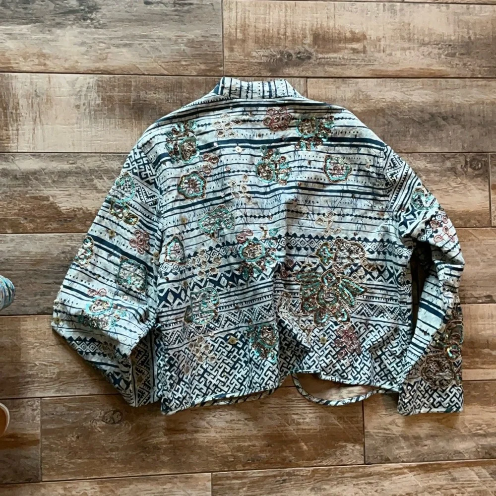 CHICOS‎ SIZE 3  12-14  Embroidered beaded ARTISAN INDIGO Women's Jacket -NWOT